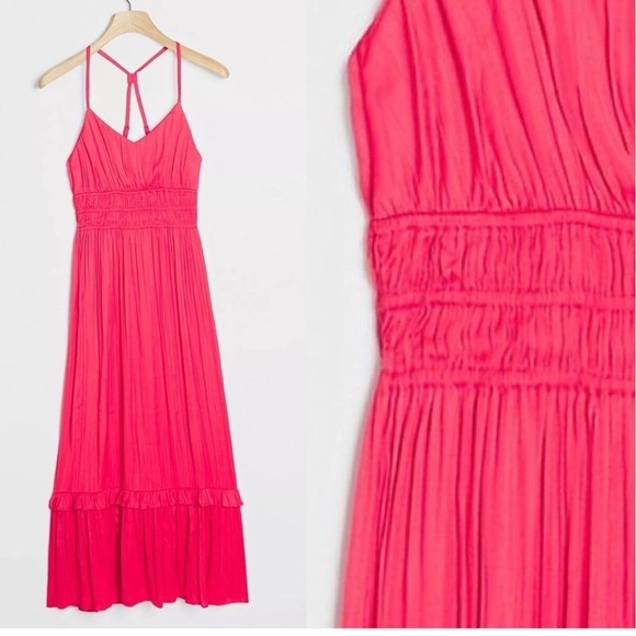 Anthropologie Maeve Aleda Satin Ruffle Maxi Dress - Picture 2 of 16